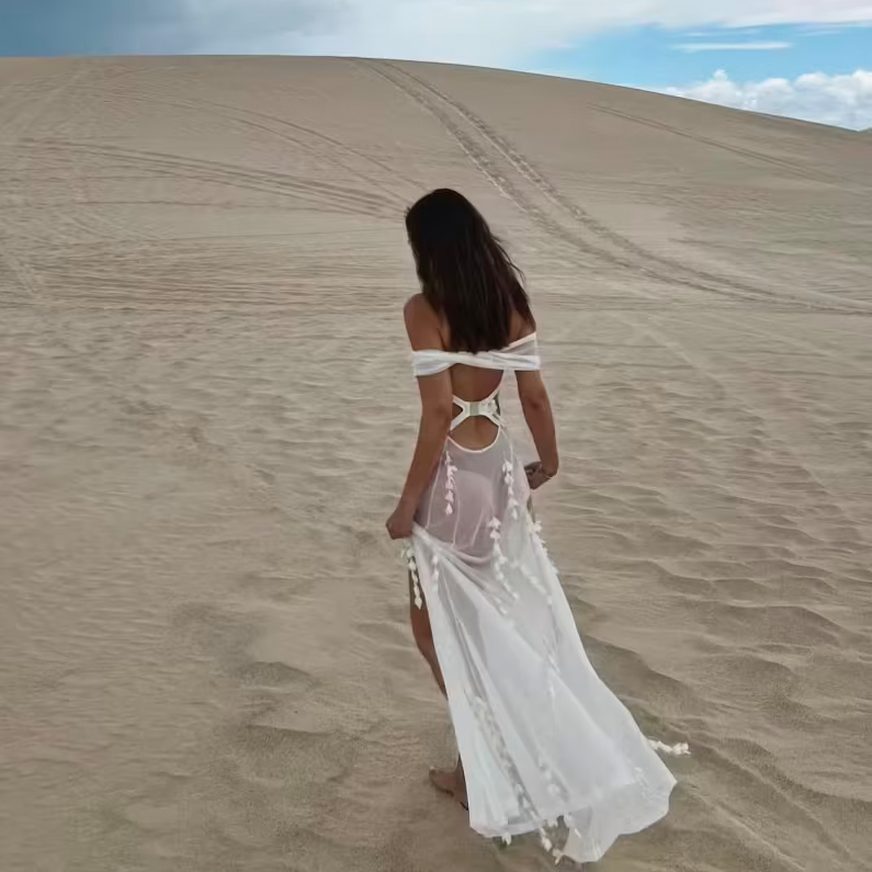 Jacquemus La Robe Mazzolu Embellished Gown White