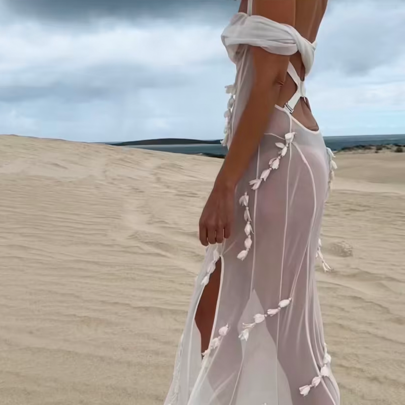 Jacquemus La Robe Mazzolu Embellished Gown Sheer